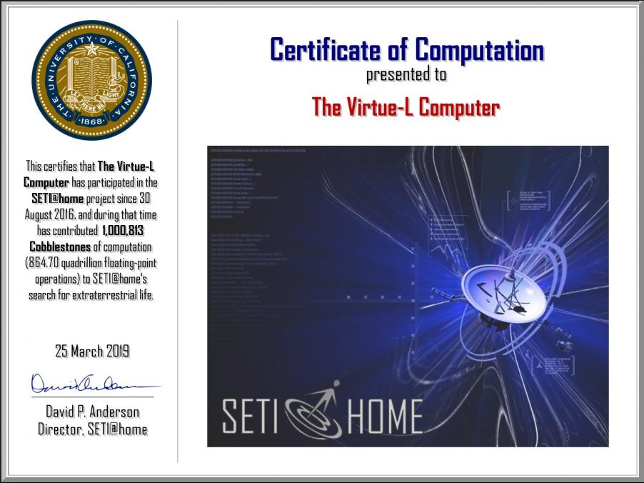 The Virtue-L Computer is now millionaire!
